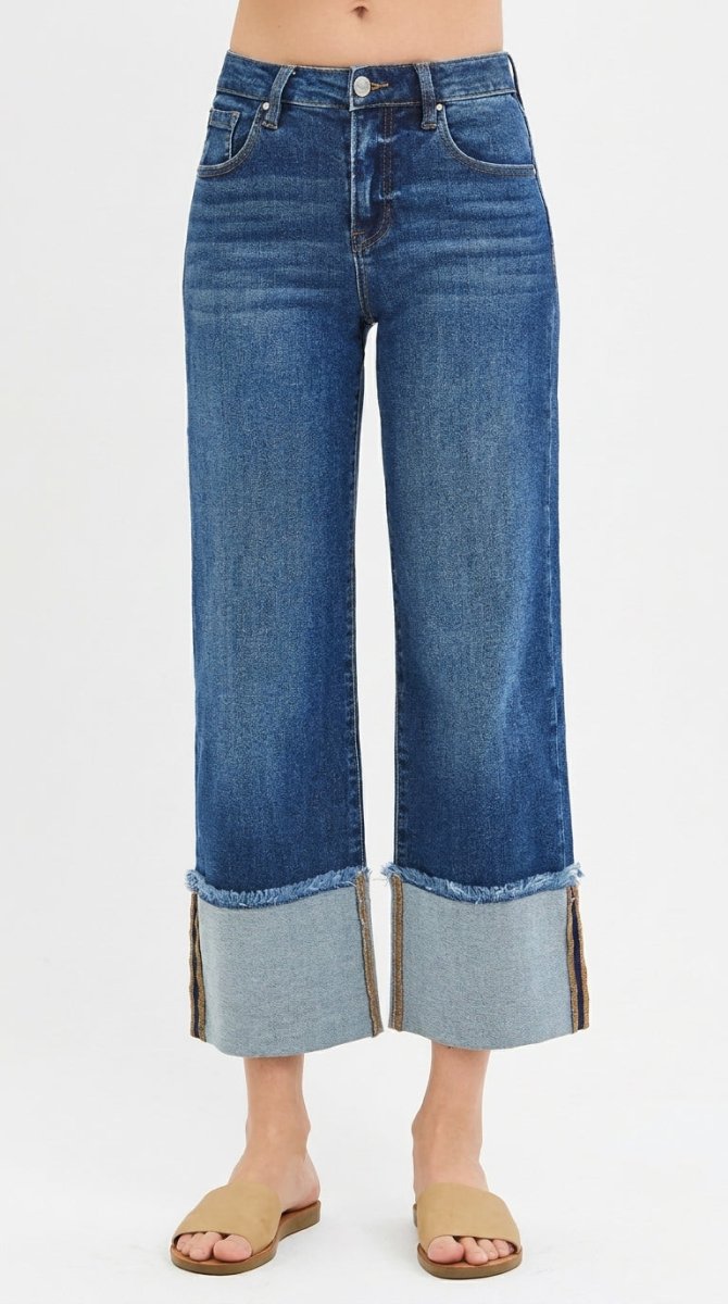 RISEN Full Size Mid Rise Crop Wide Wide Cuffed Jeans Plus Size - AMVIM