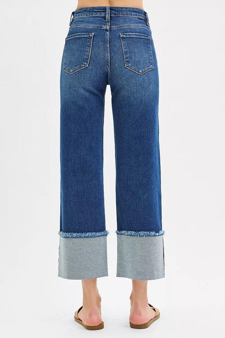 RISEN Full Size Mid Rise Crop Wide Wide Cuffed Jeans Plus Size - AMVIM