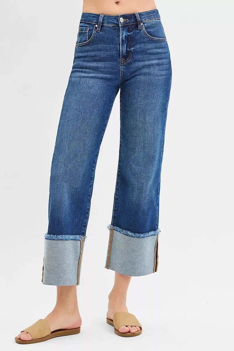 RISEN Full Size Mid Rise Crop Wide Wide Cuffed Jeans Plus Size - AMVIM