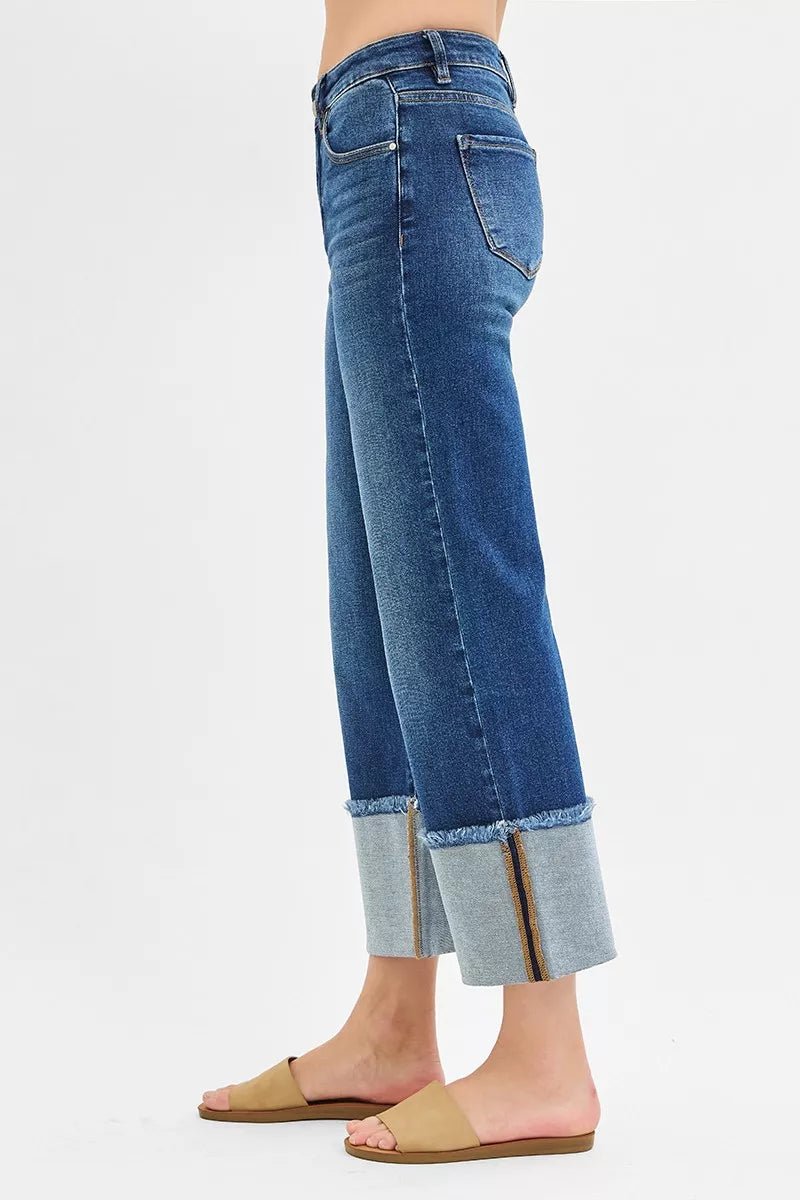 RISEN Full Size Mid Rise Crop Wide Wide Cuffed Jeans Plus Size - AMVIM