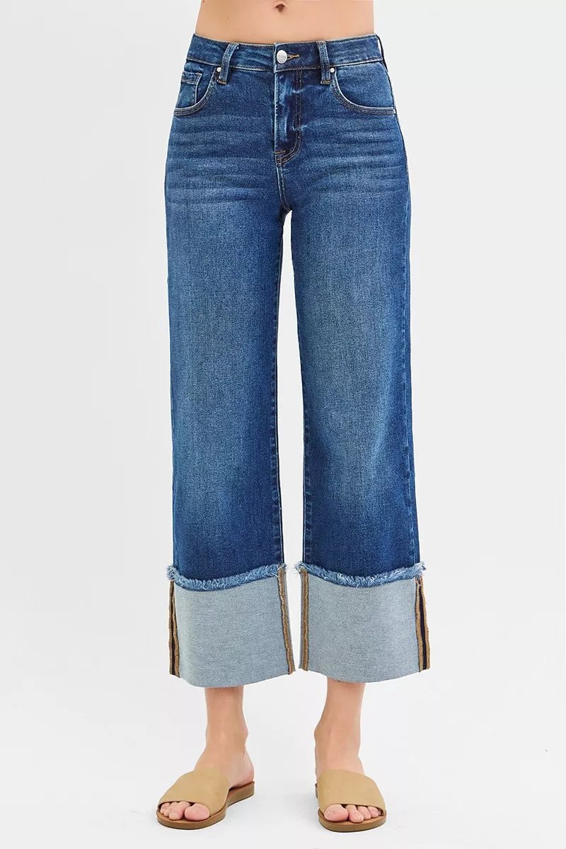 RISEN Full Size Mid Rise Crop Wide Wide Cuffed Jeans Plus Size - AMVIM