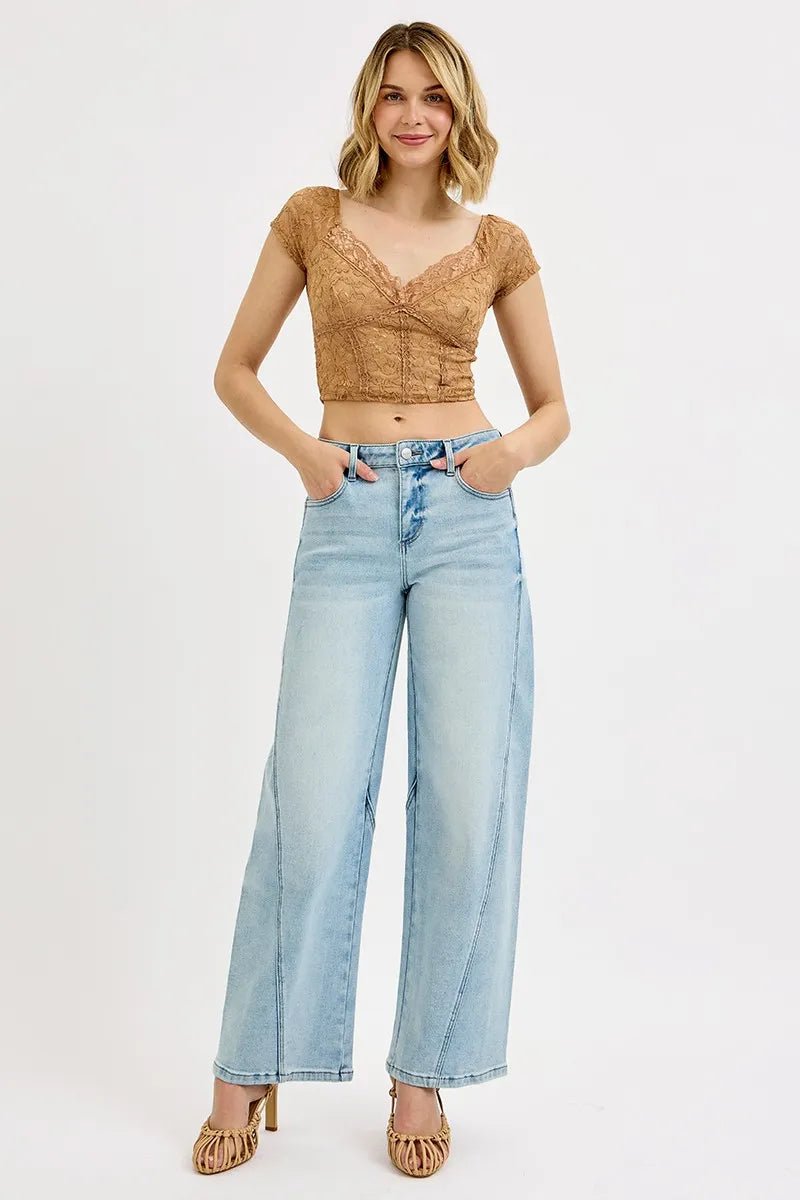 RISEN Full Size Mid Rise Fit Barrel Jeans Plus Size - AMVIM