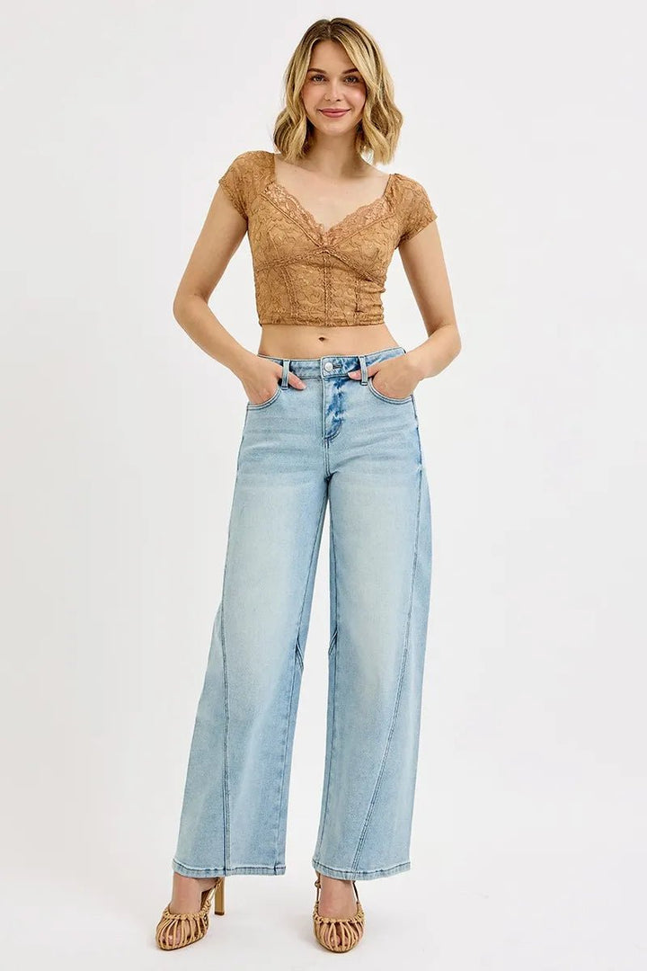 RISEN Full Size Mid Rise Fit Barrel Jeans Plus Size - AMVIM