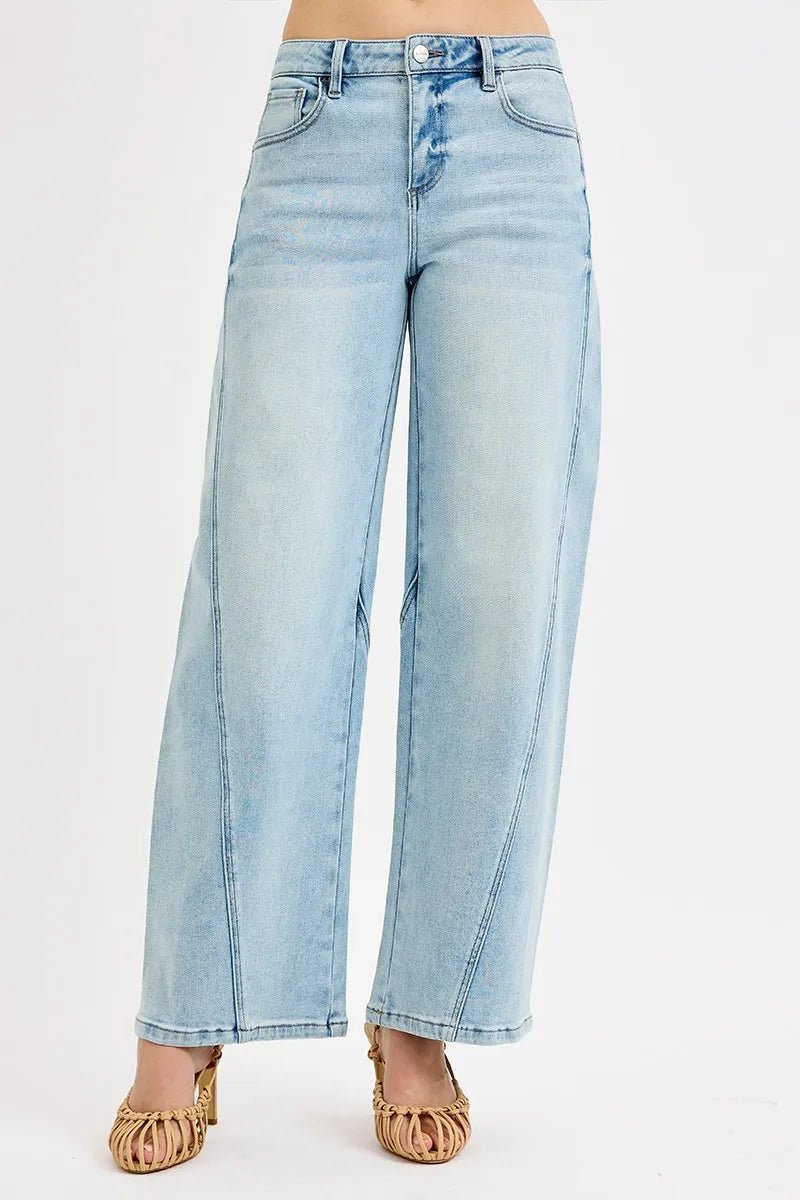 RISEN Full Size Mid Rise Fit Barrel Jeans Plus Size - AMVIM