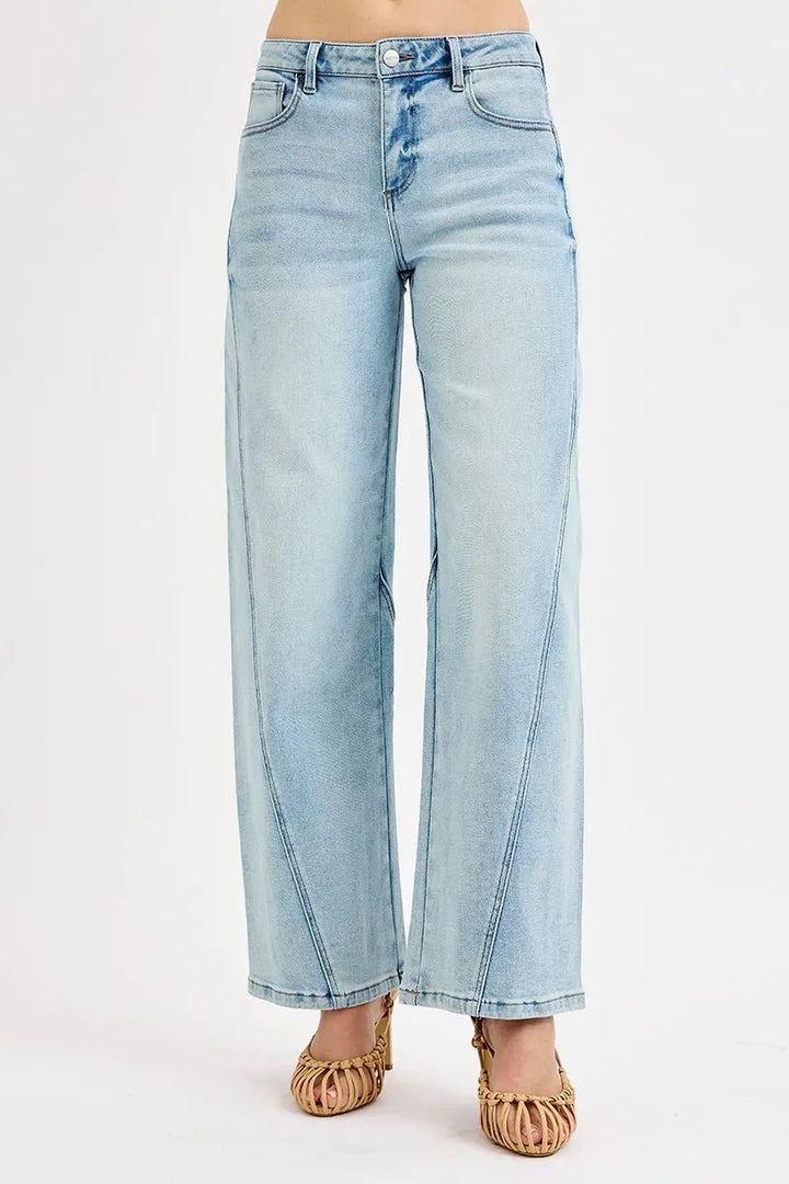 RISEN Full Size Mid Rise Fit Barrel Jeans Plus Size - AMVIM