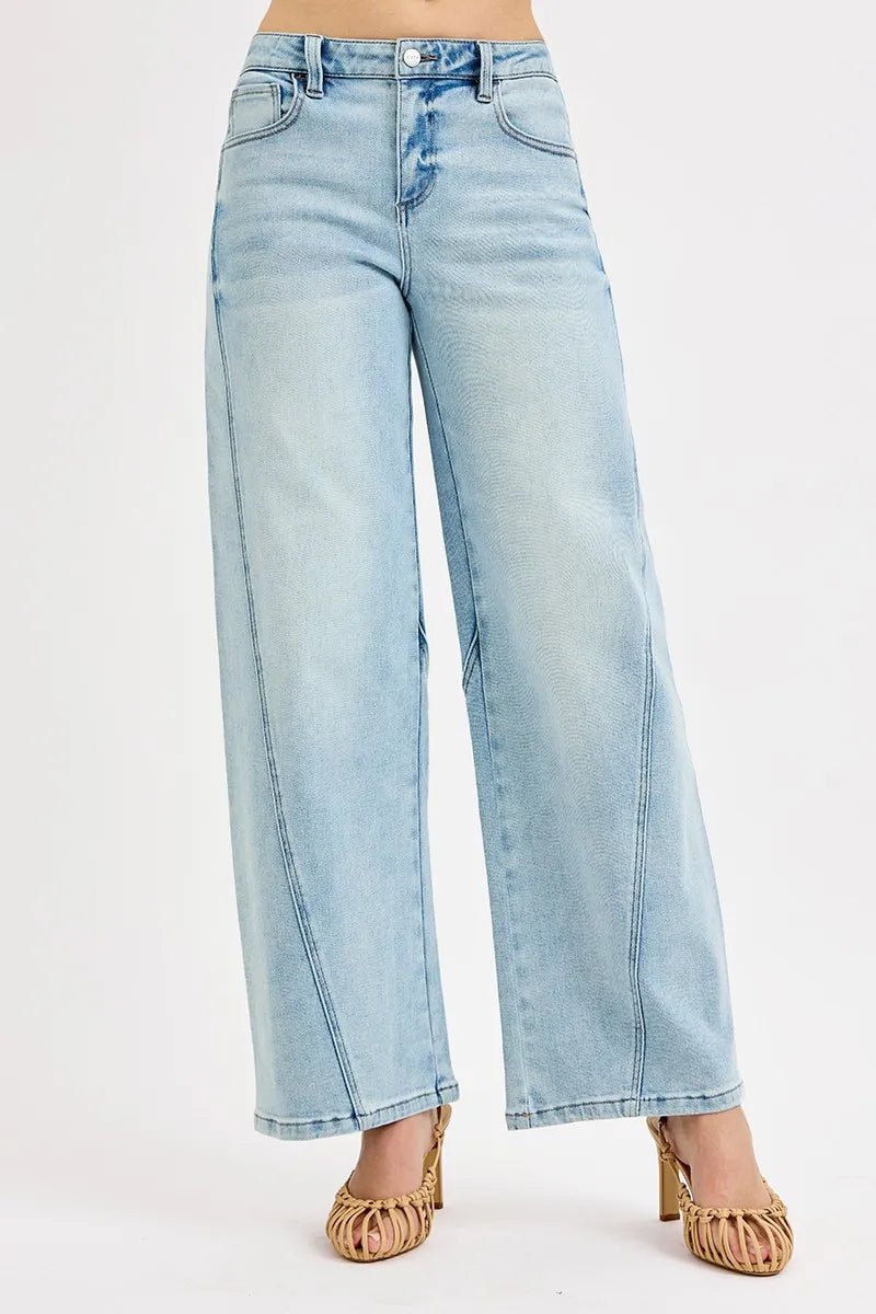 RISEN Full Size Mid Rise Fit Barrel Jeans Plus Size - AMVIM