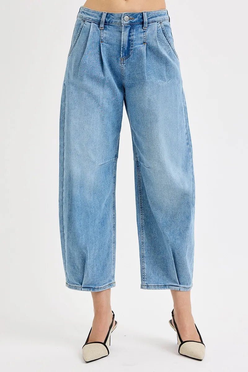 RISEN Full Size Mid Rise Fit Crop Wide Volume Leg Jeans Plus Size - AMVIM