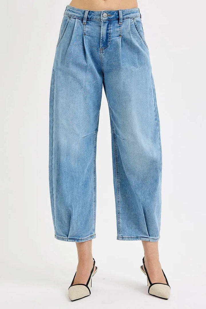 RISEN Full Size Mid Rise Fit Crop Wide Volume Leg Jeans Plus Size - AMVIM