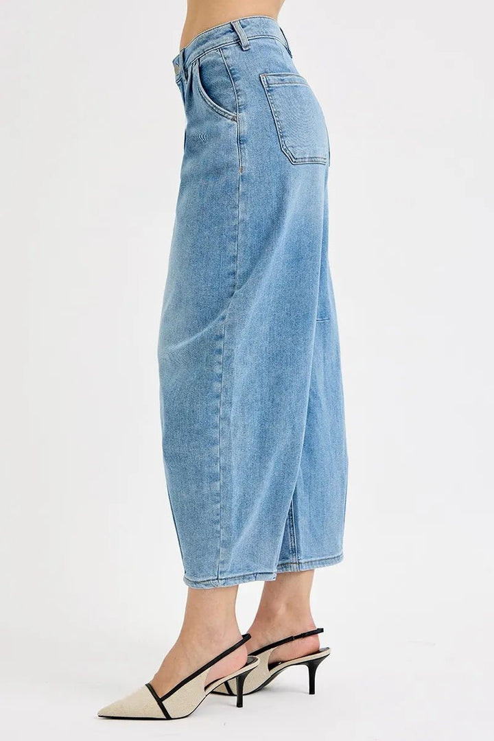 RISEN Full Size Mid Rise Fit Crop Wide Volume Leg Jeans Plus Size - AMVIM