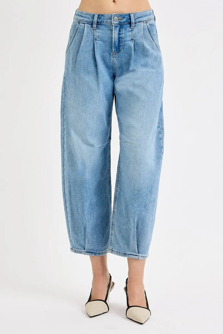 RISEN Full Size Mid Rise Fit Crop Wide Volume Leg Jeans Plus Size - AMVIM