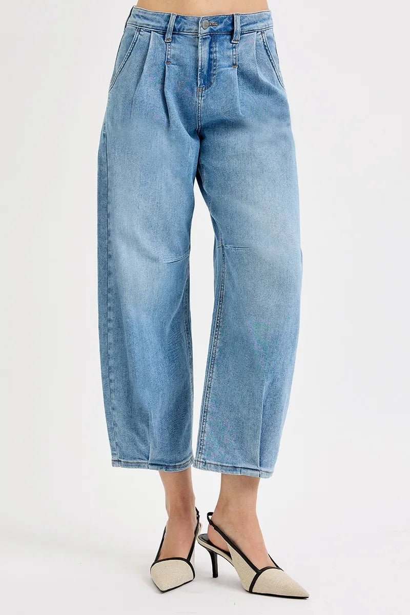 RISEN Full Size Mid Rise Fit Crop Wide Volume Leg Jeans Plus Size - AMVIM