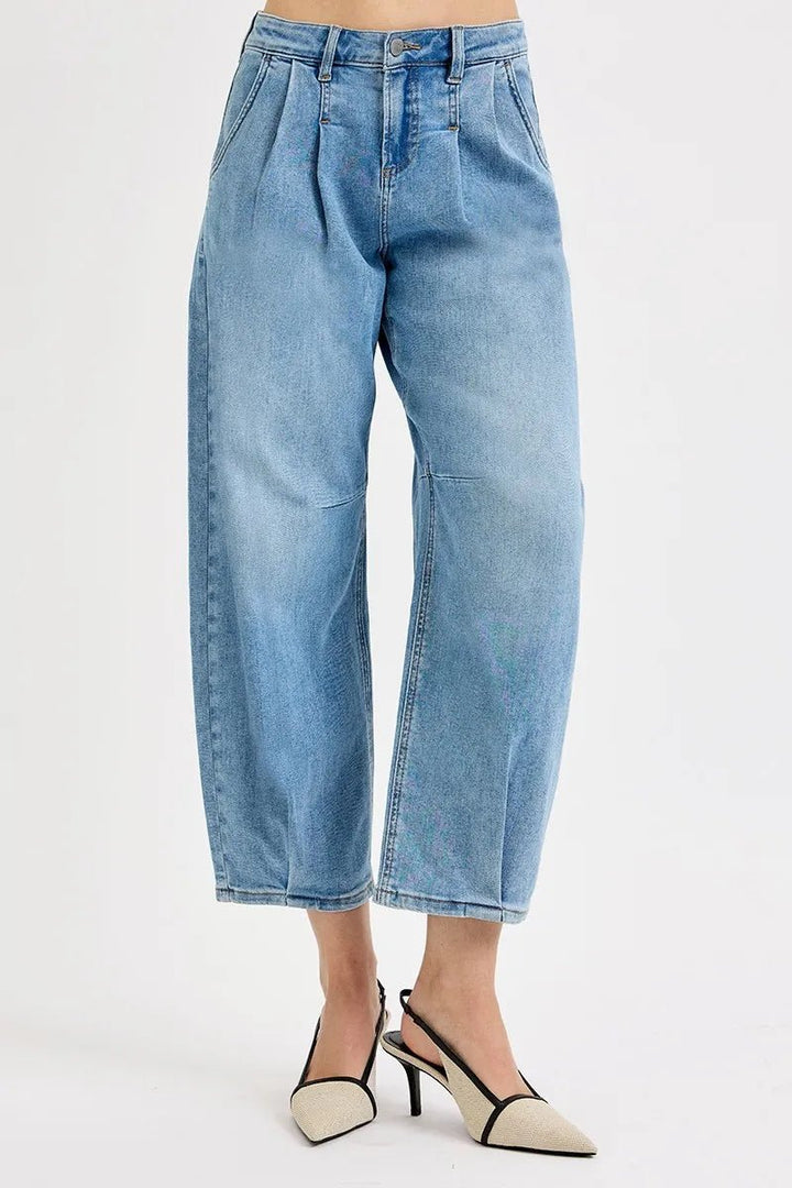 RISEN Full Size Mid Rise Fit Crop Wide Volume Leg Jeans Plus Size - AMVIM