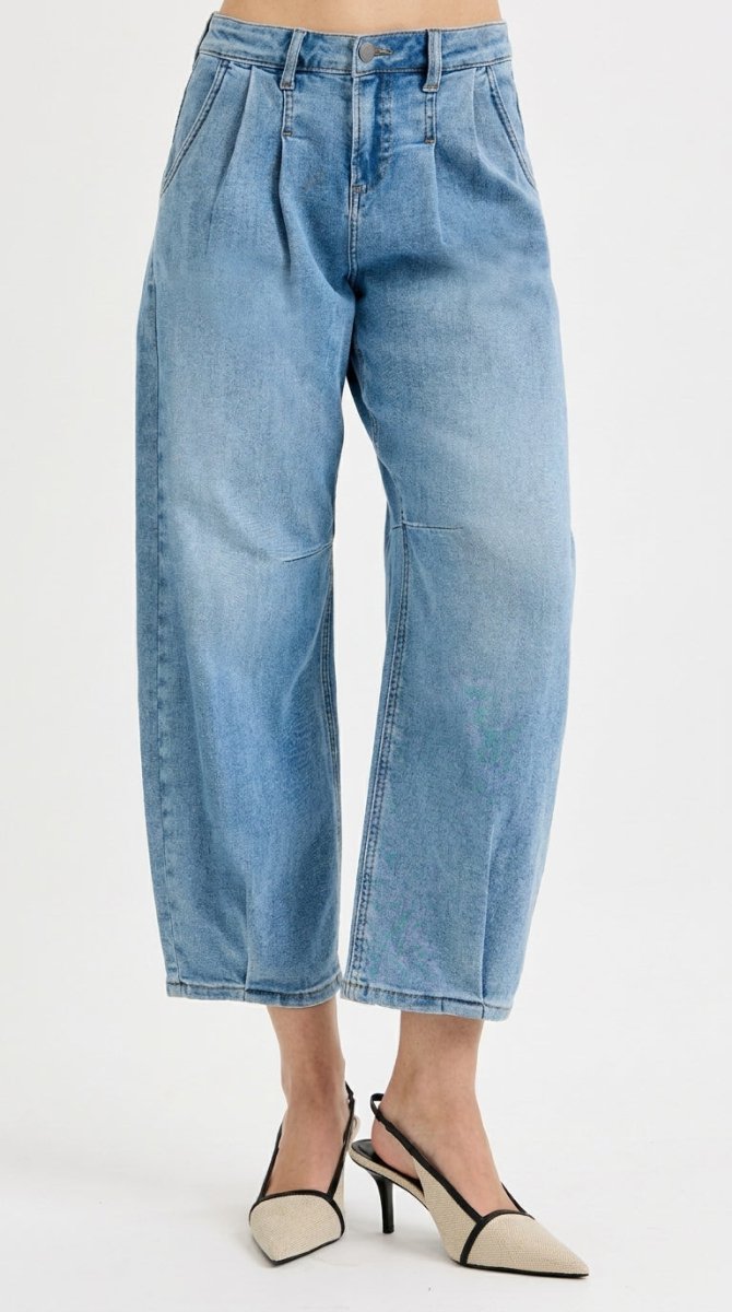 RISEN Full Size Mid Rise Fit Crop Wide Volume Leg Jeans Plus Size - AMVIM