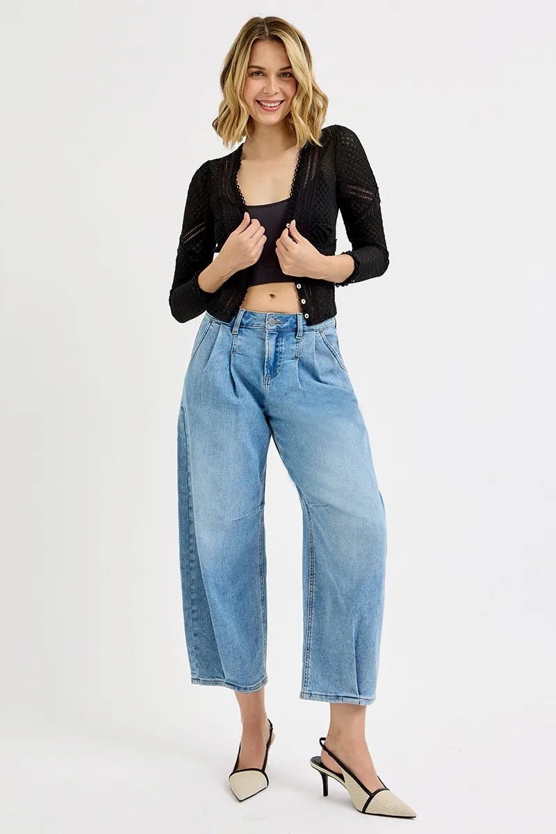 RISEN Full Size Mid Rise Fit Crop Wide Volume Leg Jeans Plus Size - AMVIM