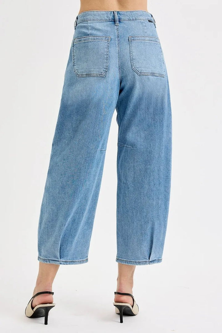 RISEN Full Size Mid Rise Fit Crop Wide Volume Leg Jeans Plus Size - AMVIM