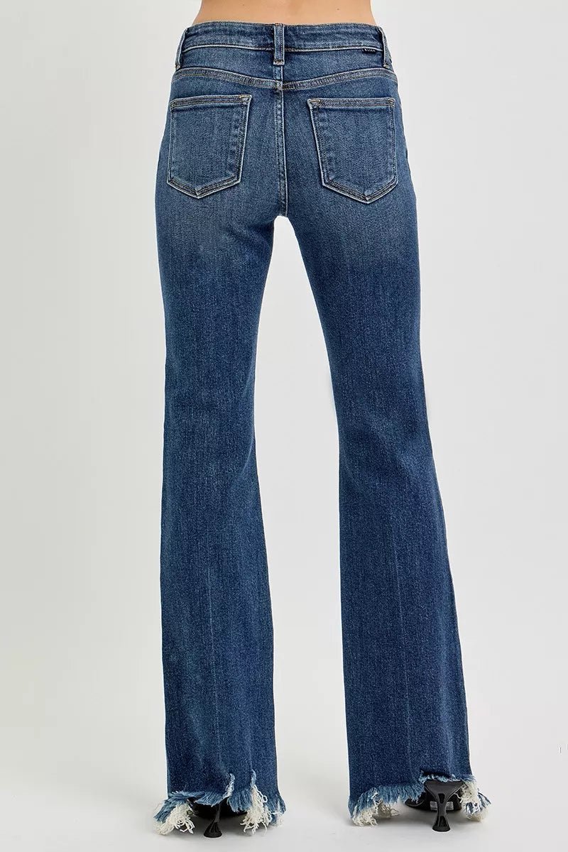 RISEN Full Size Mid Rise Flare Frayed Hem Jeans Plus Size - AMVIM