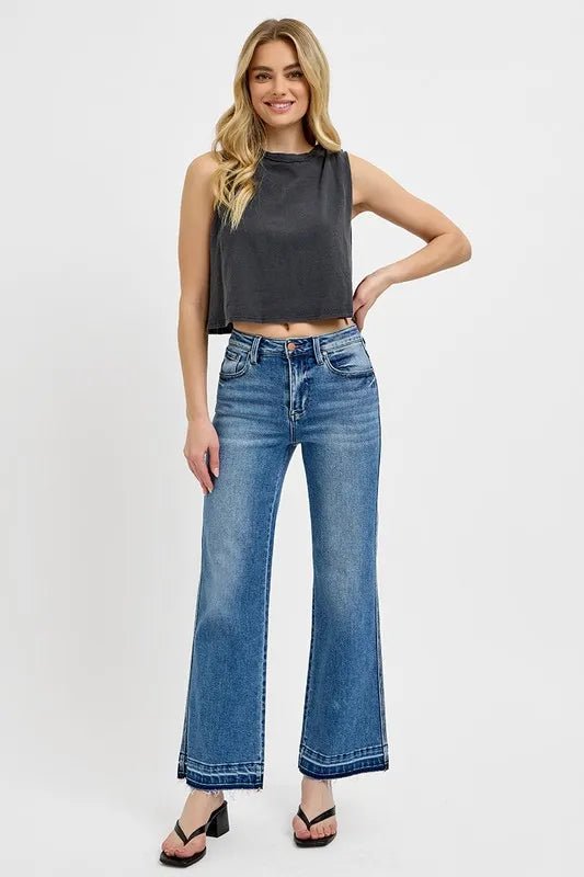 RISEN Full Size Raw Hem Ankle Bootcut Jeans Plus Size - AMVIM