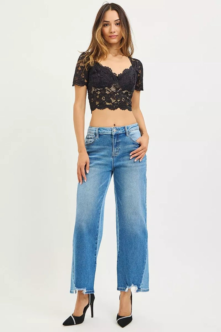 RISEN Full Size Slouchy Cropped Barrel Jeans with Contrast Wash Plus Size - AMVIM