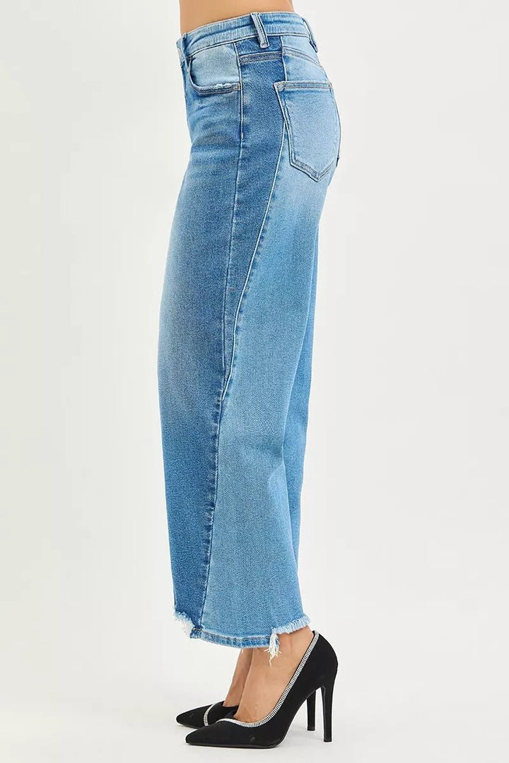 RISEN Full Size Slouchy Cropped Barrel Jeans with Contrast Wash Plus Size - AMVIM