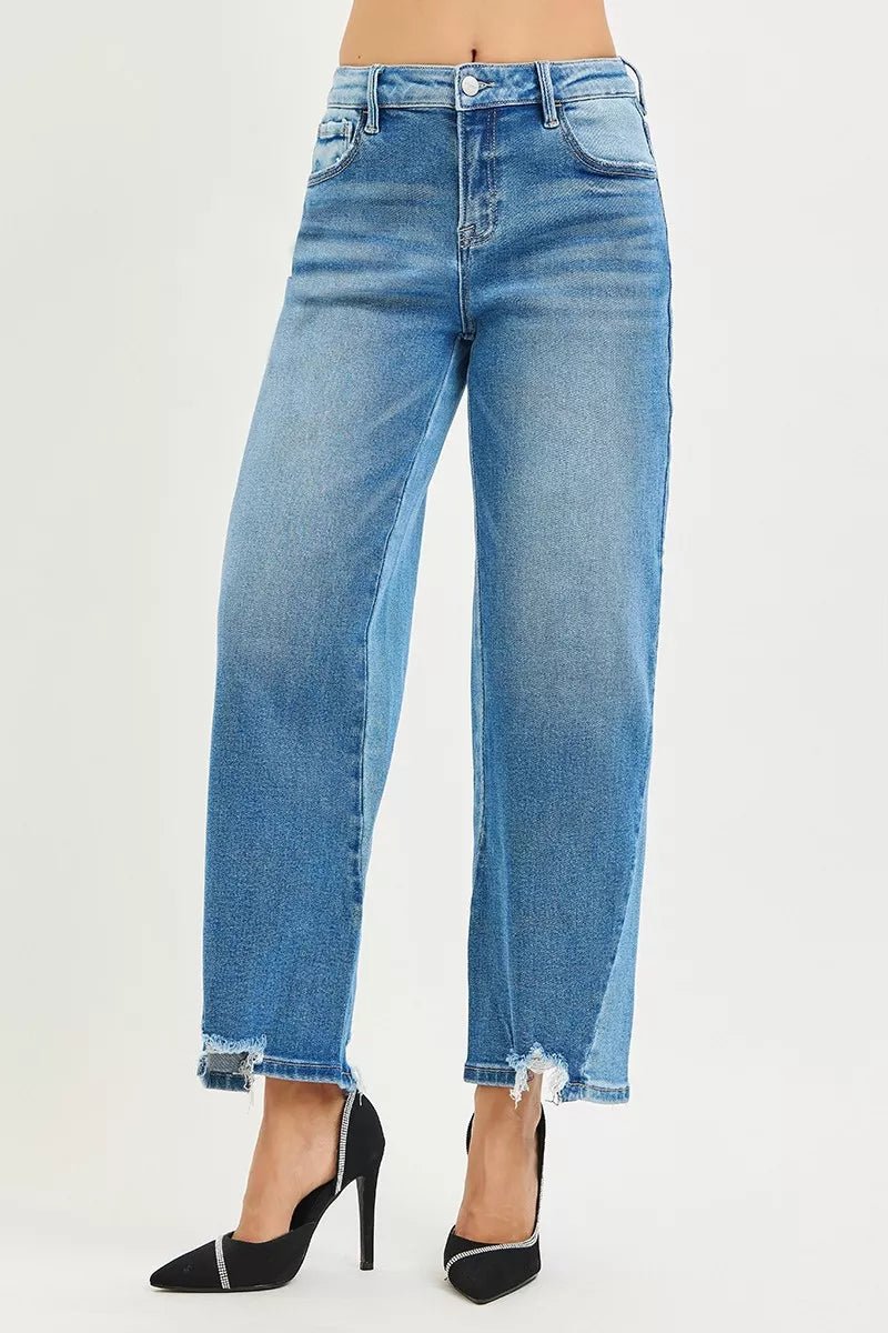 RISEN Full Size Slouchy Cropped Barrel Jeans with Contrast Wash Plus Size - AMVIM
