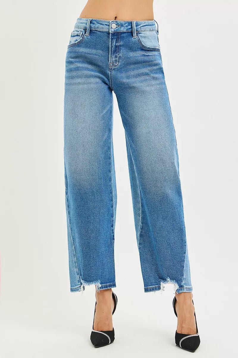 RISEN Full Size Slouchy Cropped Barrel Jeans with Contrast Wash Plus Size - AMVIM