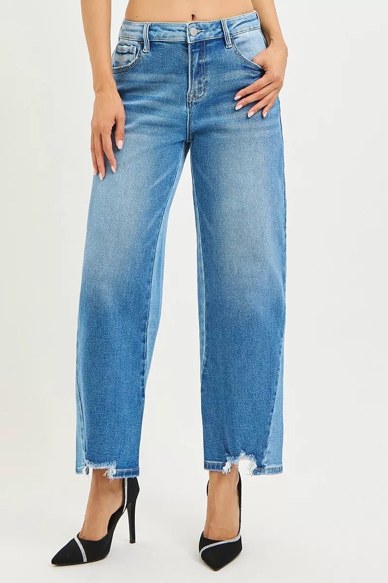 RISEN Full Size Slouchy Cropped Barrel Jeans with Contrast Wash Plus Size - AMVIM
