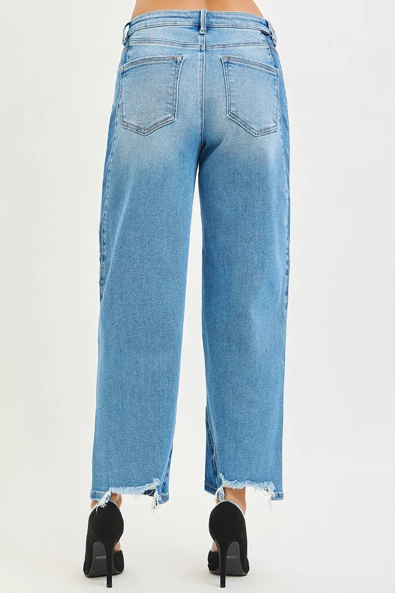 RISEN Full Size Slouchy Cropped Barrel Jeans with Contrast Wash Plus Size - AMVIM