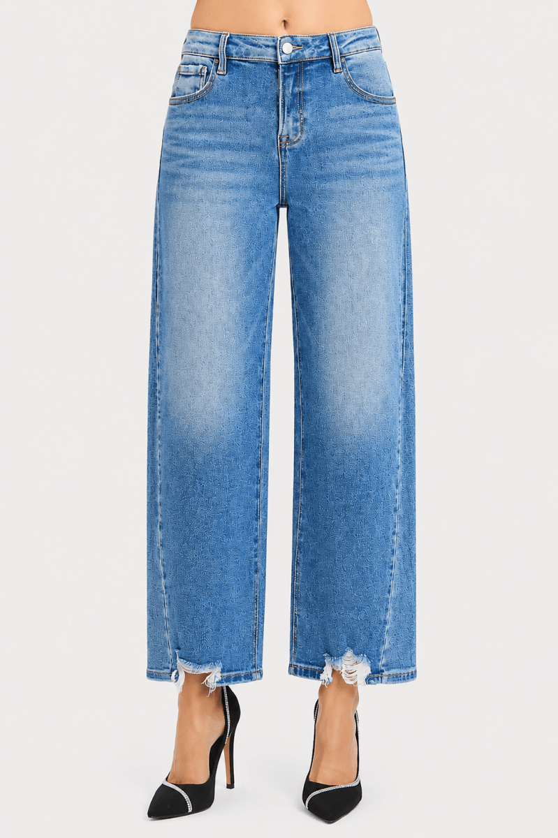 RISEN Full Size Slouchy Cropped Barrel Jeans with Contrast Wash Plus Size - AMVIM