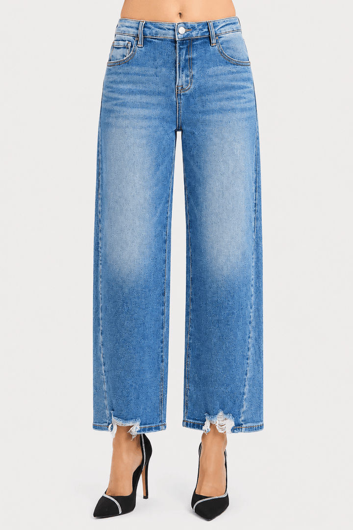 RISEN Full Size Slouchy Cropped Barrel Jeans with Contrast Wash Plus Size - AMVIM