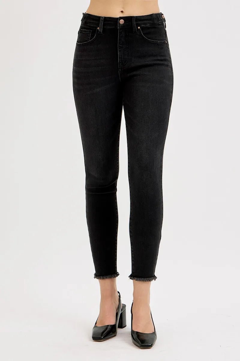 RISEN Full Size Tummy Control High Rise Adjustable Waist Skinny Jeans Plus Size - AMVIM