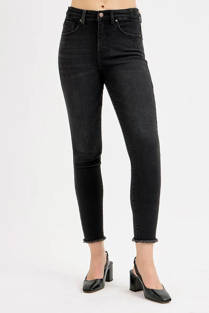 RISEN Full Size Tummy Control High Rise Adjustable Waist Skinny Jeans Plus Size - AMVIM