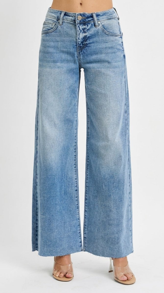 RISEN Full Size Tummy Control High Rise Ankle Palazzo Jeans Plus Size - AMVIM