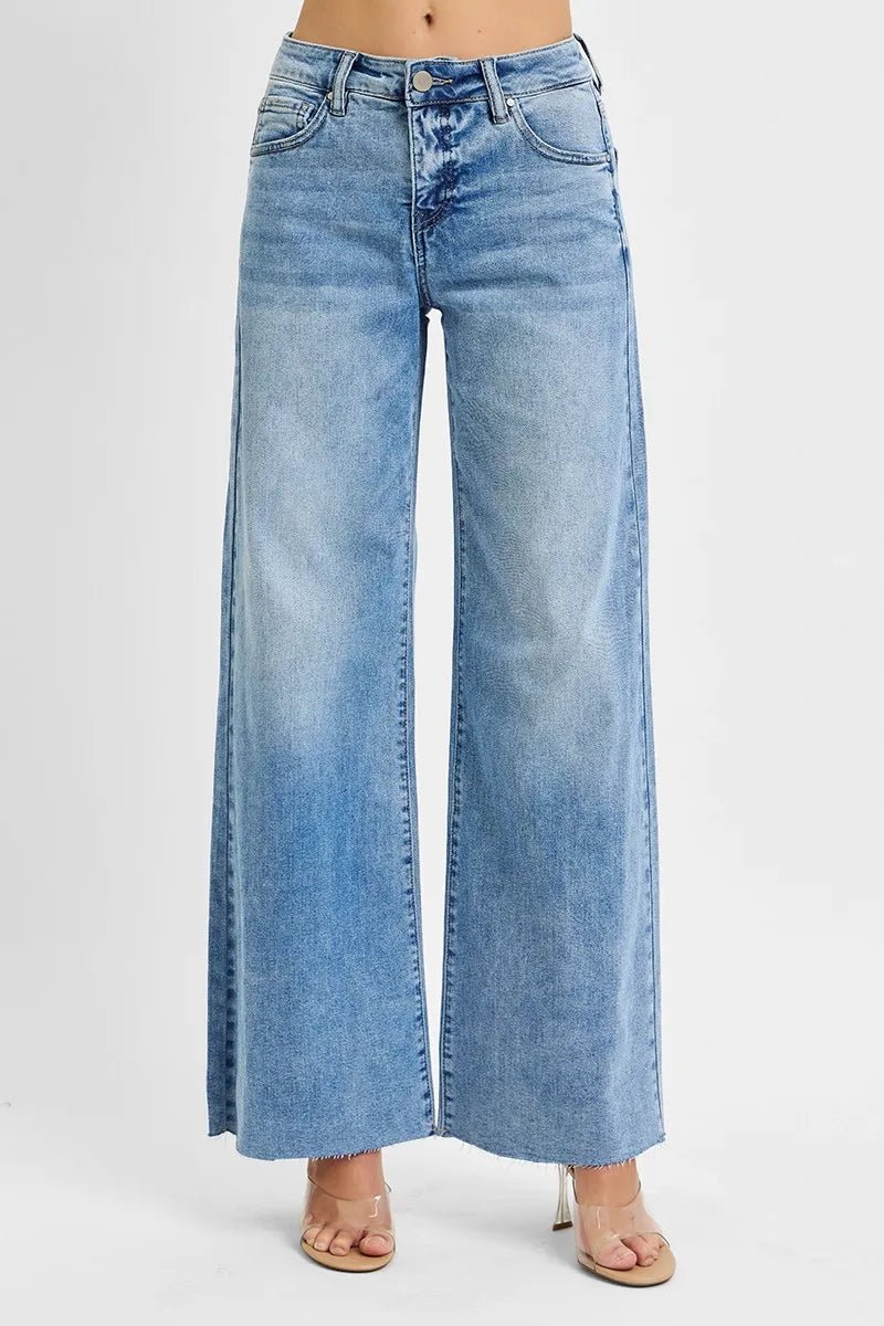 RISEN Full Size Tummy Control High Rise Ankle Palazzo Jeans Plus Size - AMVIM