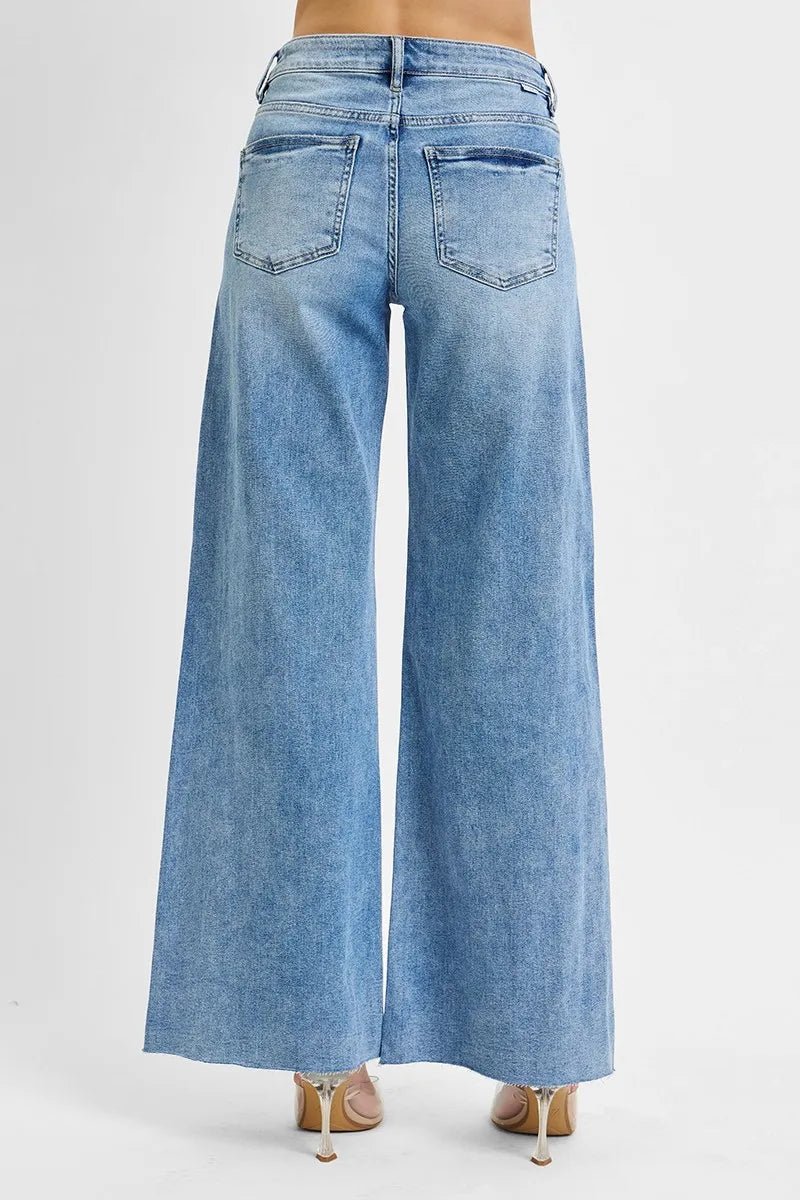 RISEN Full Size Tummy Control High Rise Ankle Palazzo Jeans Plus Size - AMVIM
