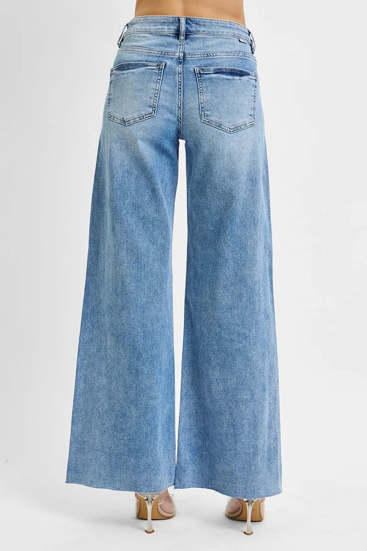 RISEN Full Size Tummy Control High Rise Ankle Palazzo Jeans Plus Size - AMVIM