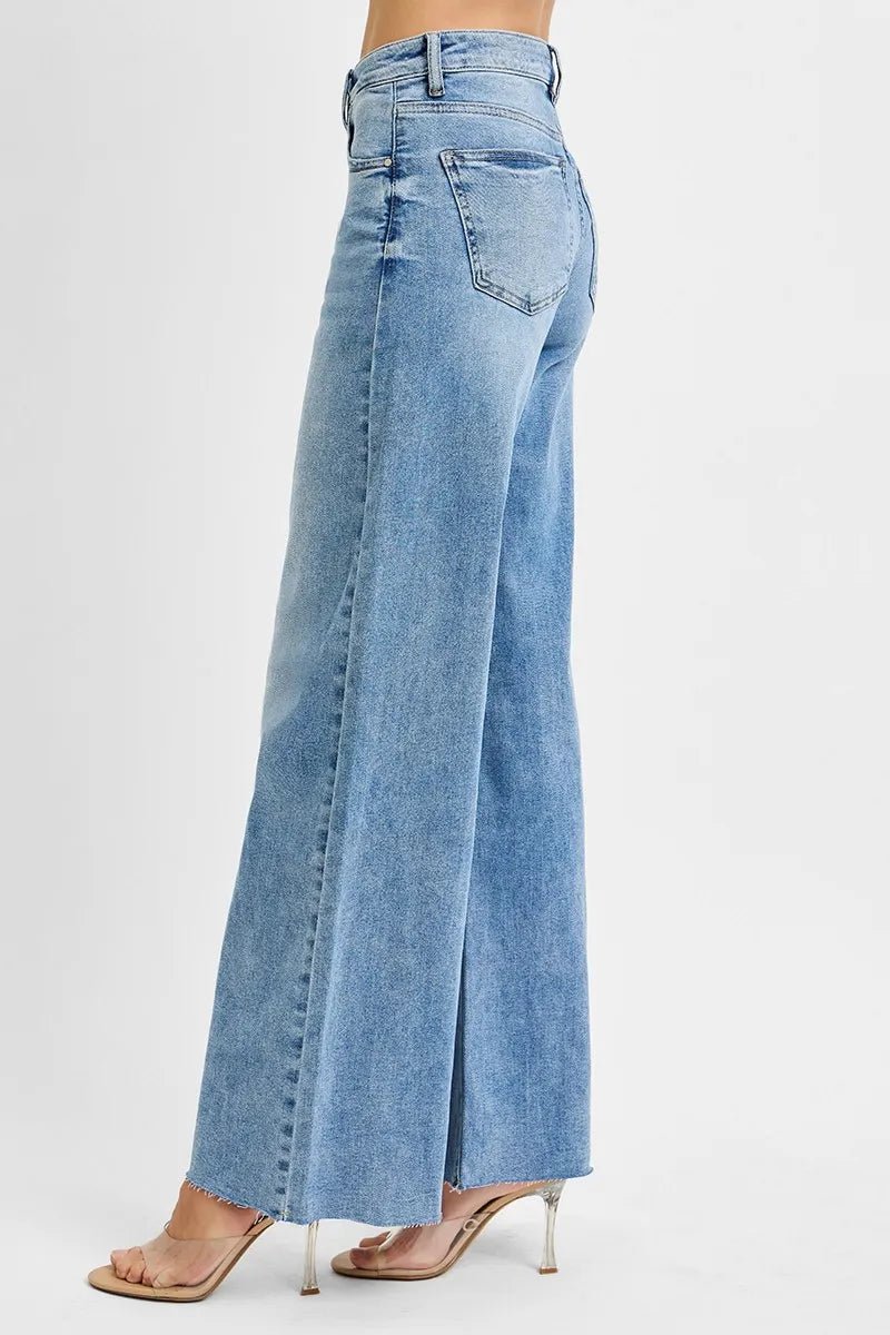 RISEN Full Size Tummy Control High Rise Ankle Palazzo Jeans Plus Size - AMVIM