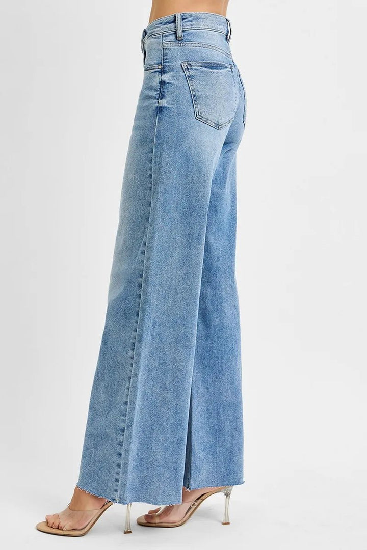 RISEN Full Size Tummy Control High Rise Ankle Palazzo Jeans Plus Size - AMVIM
