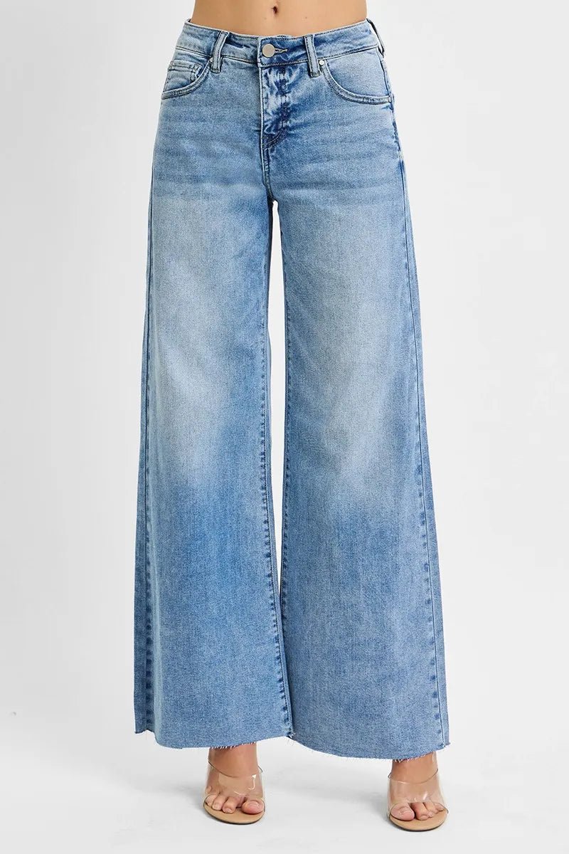 RISEN Full Size Tummy Control High Rise Ankle Palazzo Jeans Plus Size - AMVIM