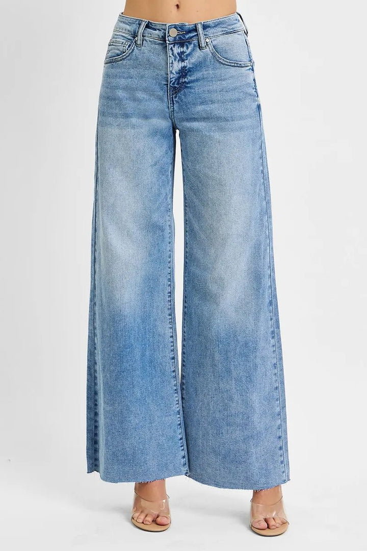 RISEN Full Size Tummy Control High Rise Ankle Palazzo Jeans Plus Size - AMVIM