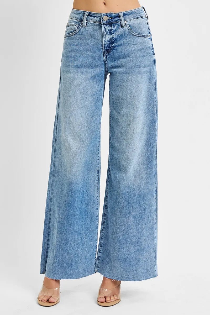 RISEN Full Size Tummy Control High Rise Ankle Palazzo Jeans Plus Size - AMVIM