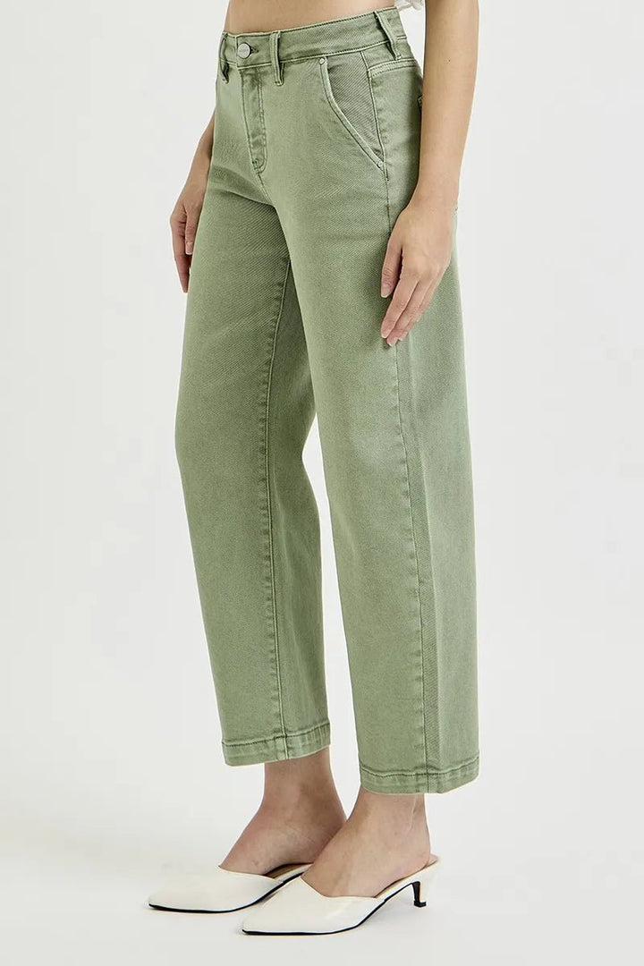RISEN Full Size Tummy Control High Rise Crop Barrel Jeans Plus Size - AMVIM