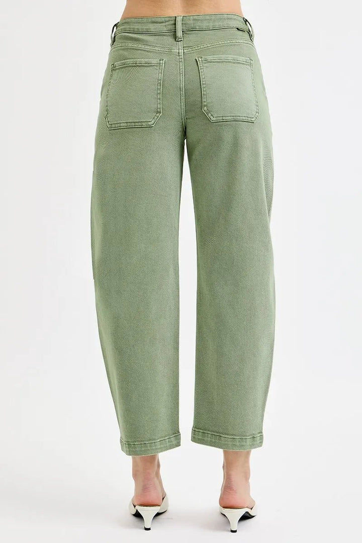 RISEN Full Size Tummy Control High Rise Crop Barrel Jeans Plus Size - AMVIM