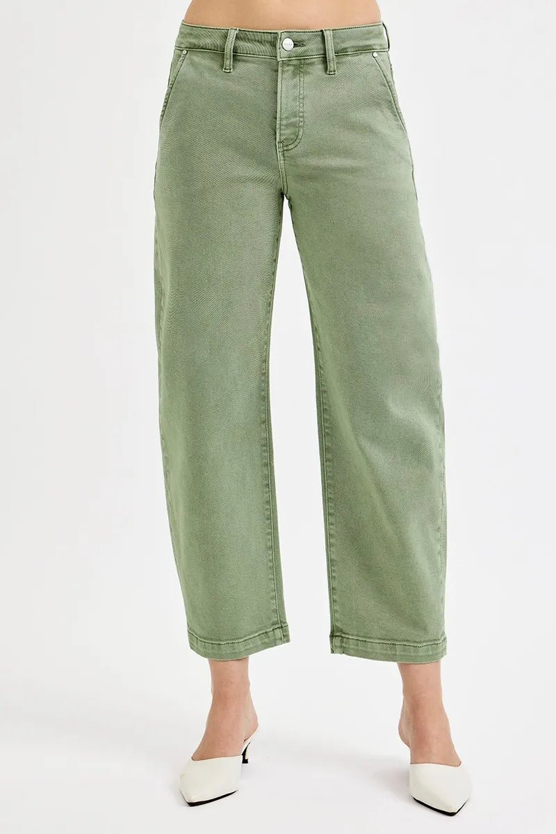RISEN Full Size Tummy Control High Rise Crop Barrel Jeans Plus Size - AMVIM