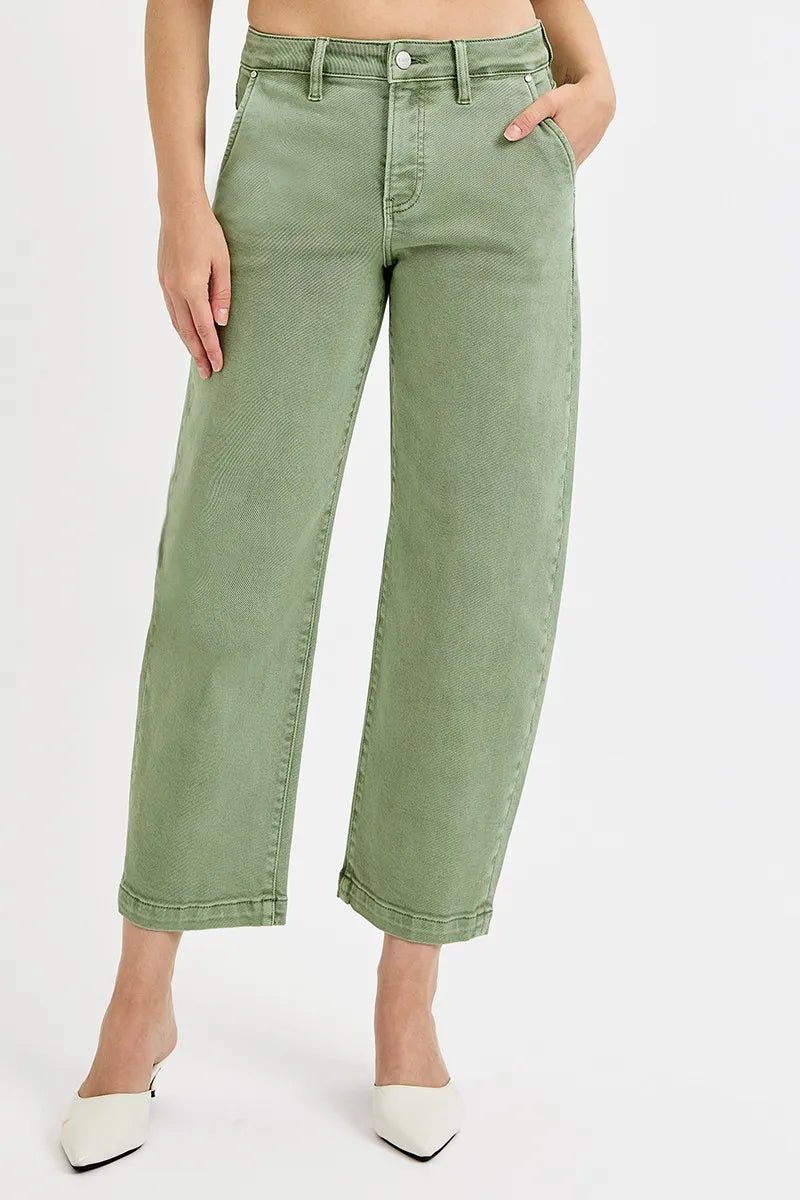 RISEN Full Size Tummy Control High Rise Crop Barrel Jeans Plus Size - AMVIM