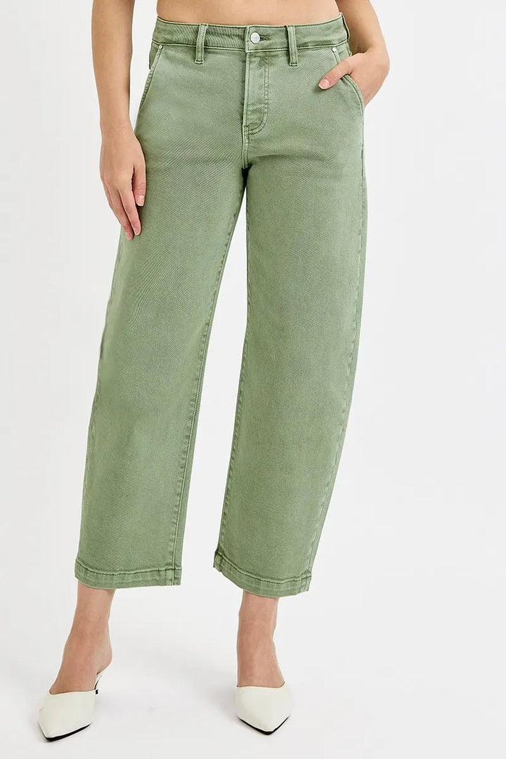 RISEN Full Size Tummy Control High Rise Crop Barrel Jeans Plus Size - AMVIM