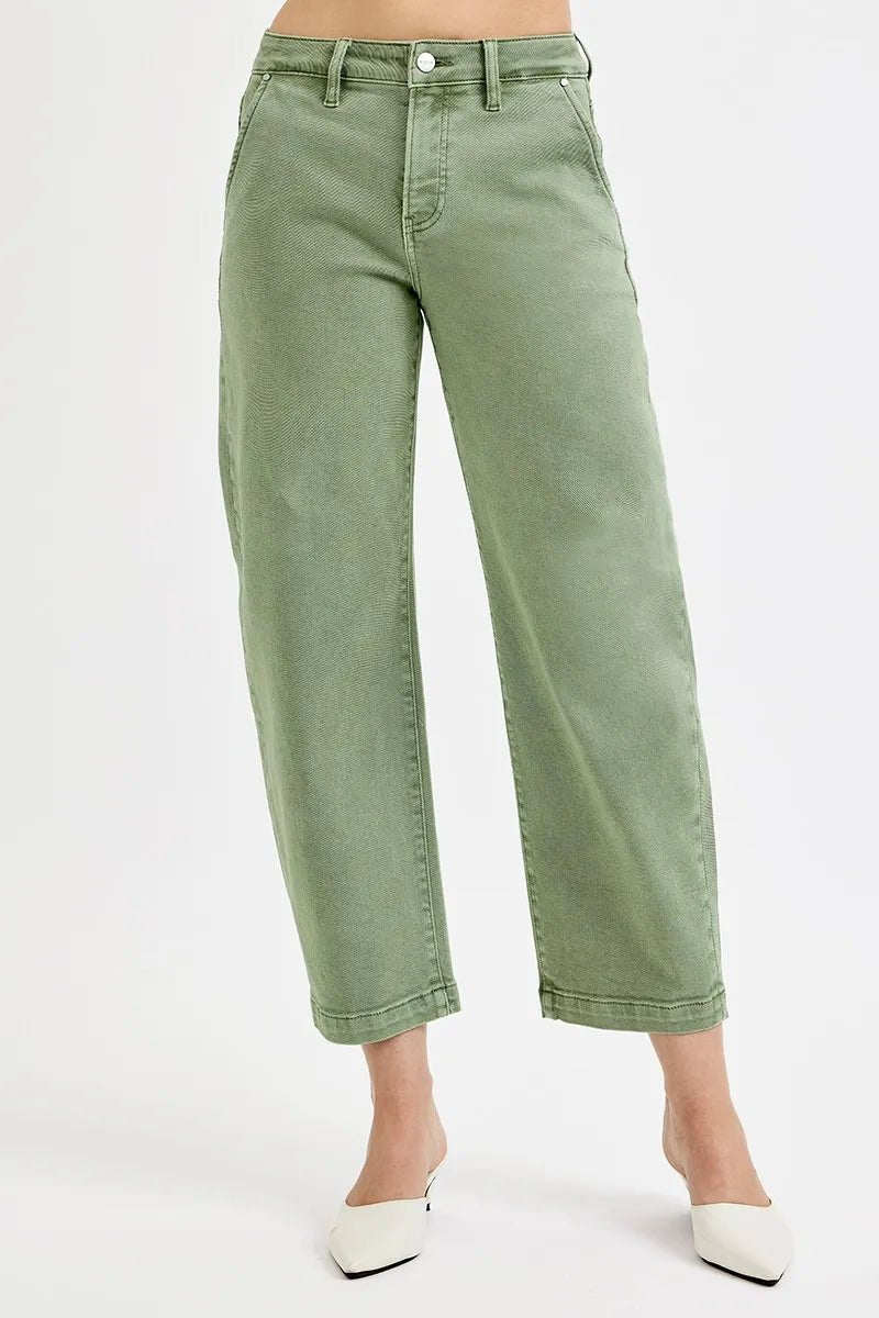 RISEN Full Size Tummy Control High Rise Crop Barrel Jeans Plus Size - AMVIM