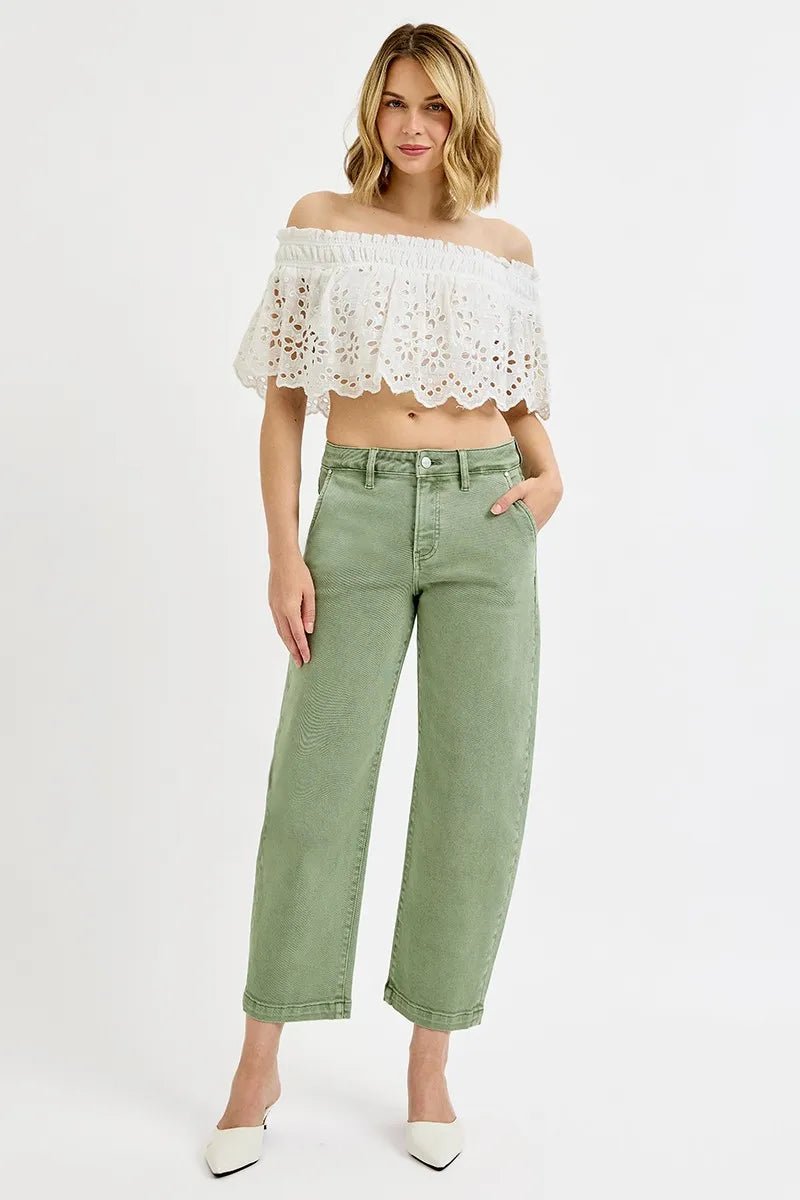 RISEN Full Size Tummy Control High Rise Crop Barrel Jeans Plus Size - AMVIM