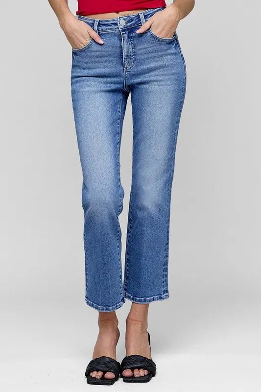 RISEN Full Size Tummy Control High Rise Crop Straight Jeans Plus Size - AMVIM