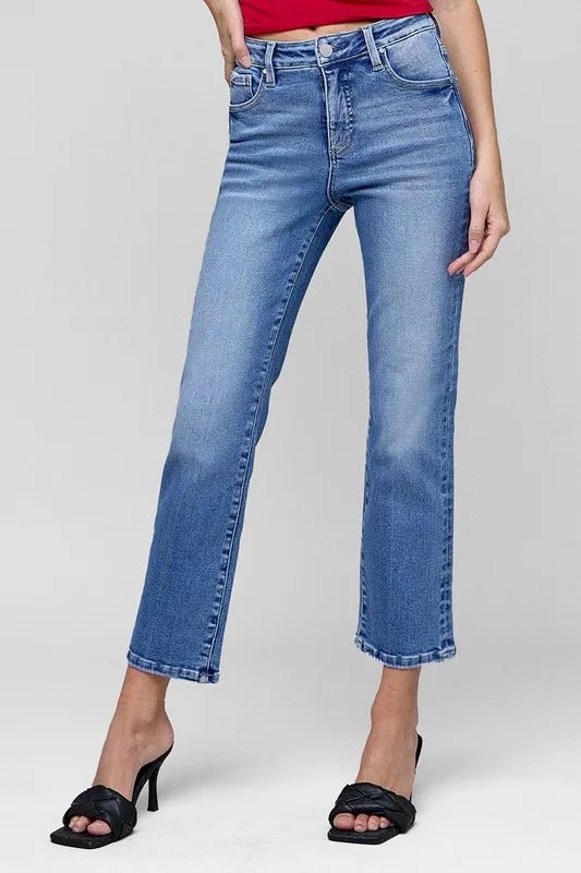 RISEN Full Size Tummy Control High Rise Crop Straight Jeans Plus Size - AMVIM