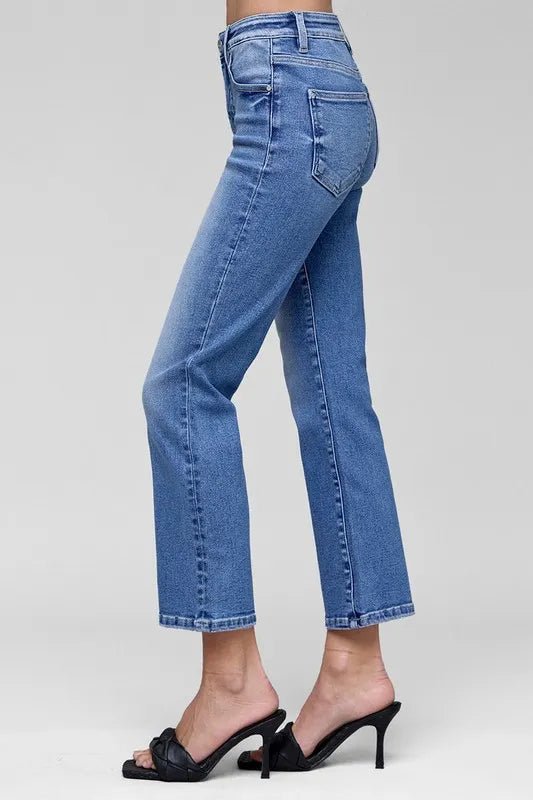RISEN Full Size Tummy Control High Rise Crop Straight Jeans Plus Size - AMVIM